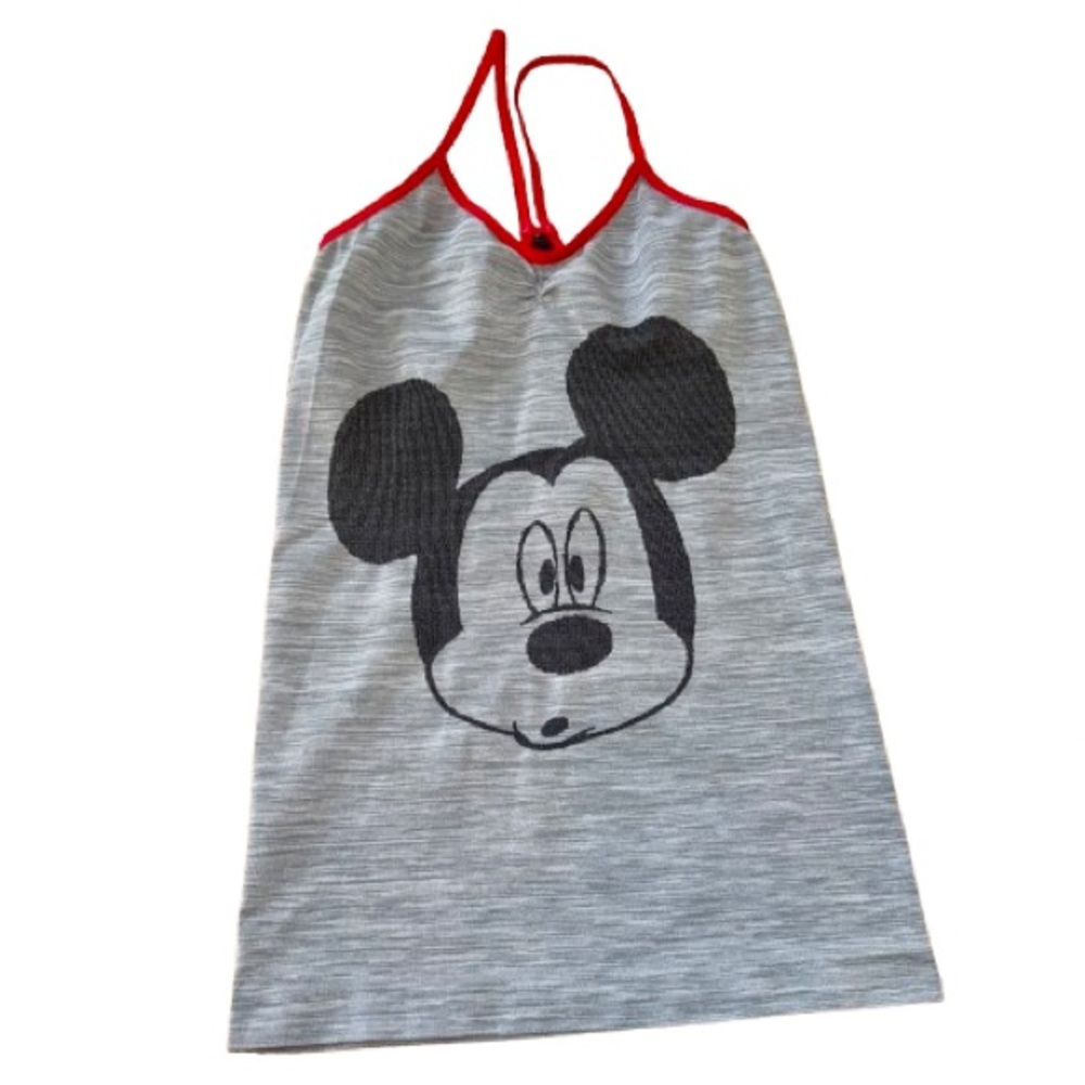 Disney Women’s Small Mickey Mouse Face Gray Stretchy Spaghetti Strap Tank Top